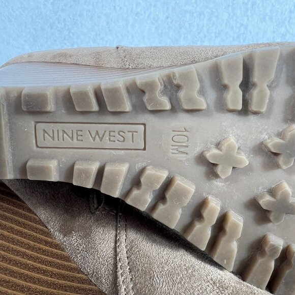 Nine West Light Natural Wedge Ankle Boots Faux Shearling Trim Side Zipper 10 M - Picture 15 of 16